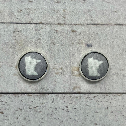 Gray & White Minnesota Fabric Stud Earrings