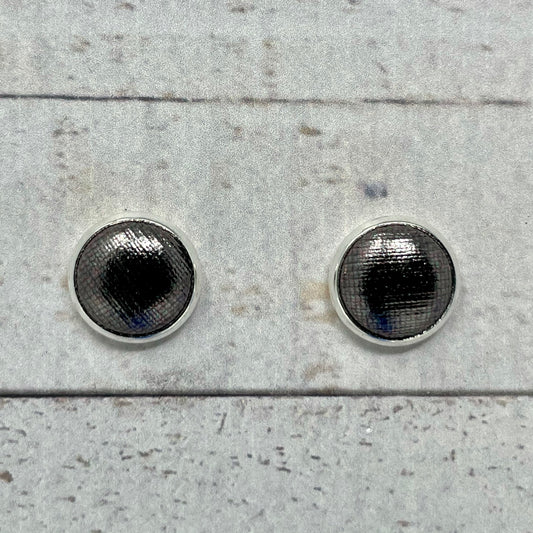 Metallic Gunmetal Fabric Stud Earrings