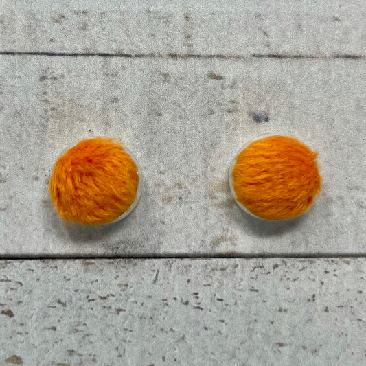 Fuzzy Orange Fabric Stud Earrings