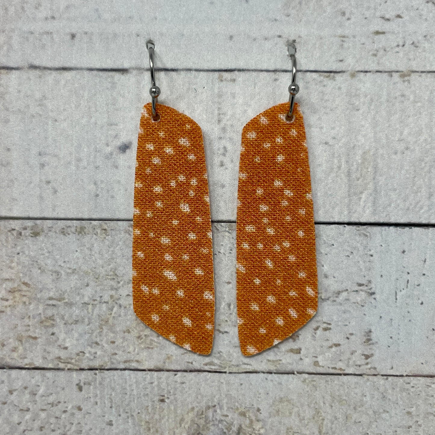 Orange Cream Speckled Fabric Bar Earrings