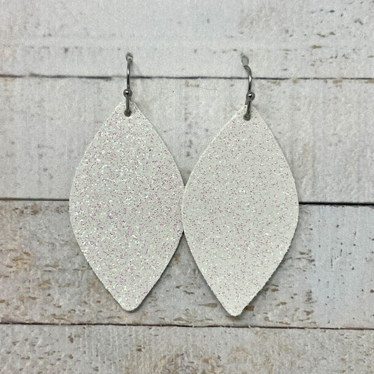 White Glitter Fabric Petal Earrings