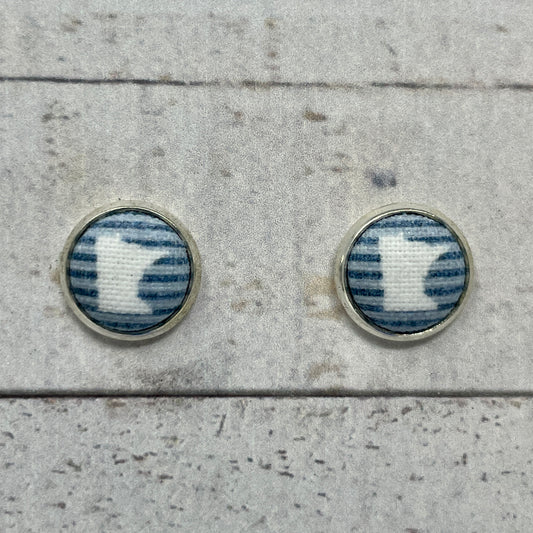 Blue Striped Minnesota Fabric Stud Earrings