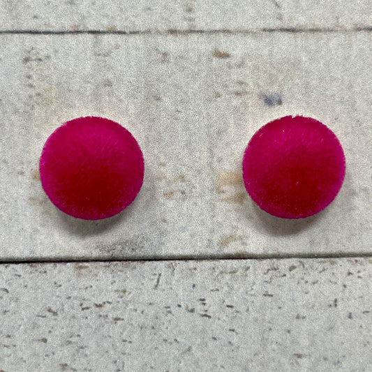 Hot Pink Fuzzy Fabric Stud Earrings