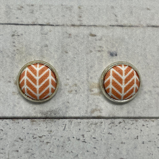 Orange and White Herringbone Fabric Stud Earrings