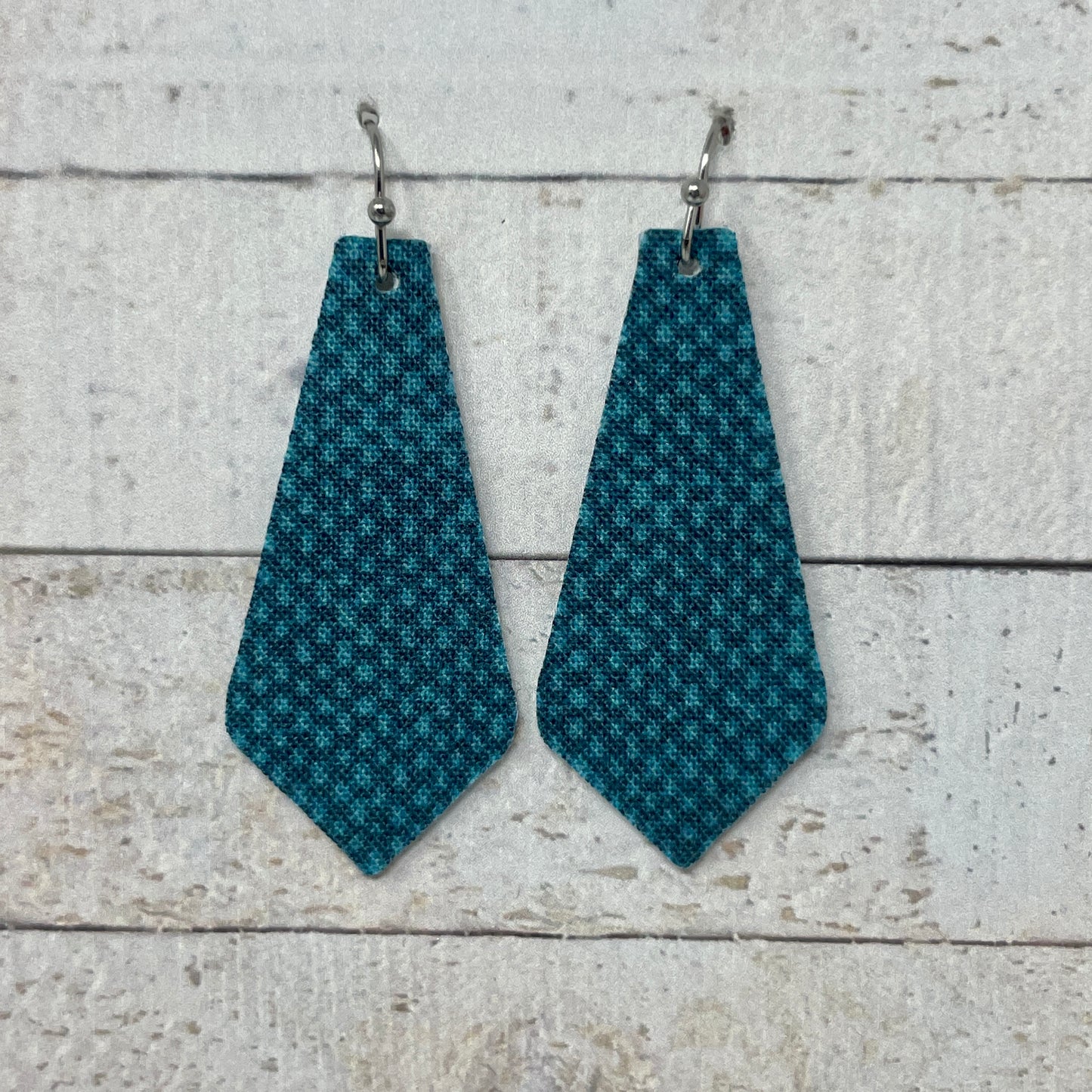 Teal Speckled Fabric Tie Earrings