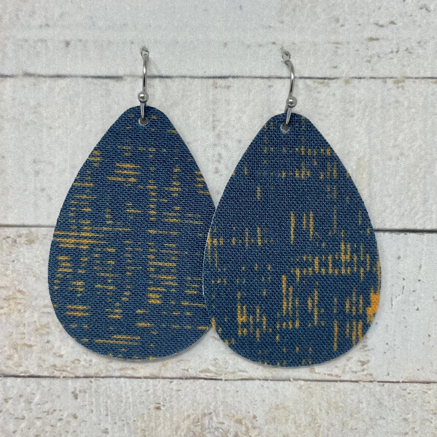 Navy & Gold Fabric Teardrop Earrings