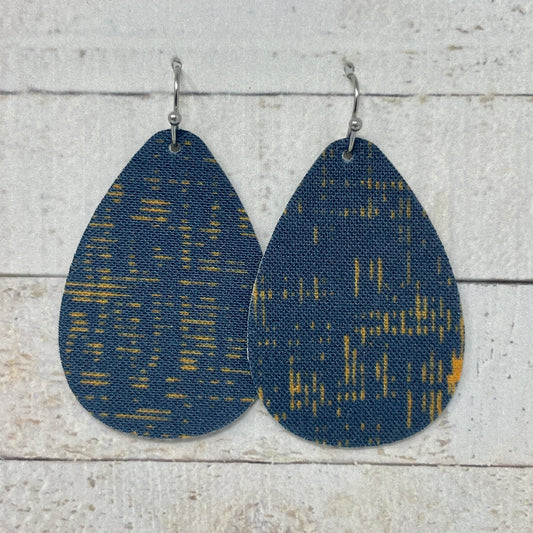 Navy & Gold Fabric Teardrop Earrings