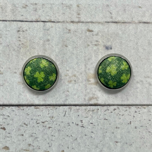 Vintage Shamrock Fabric Stud Earrings