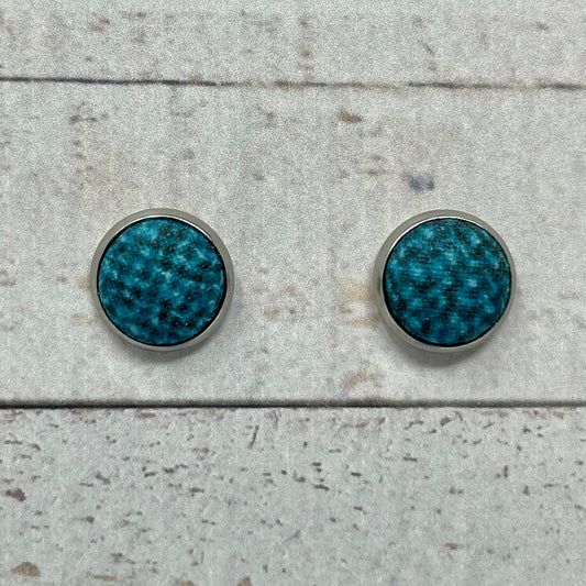 Rolling Teal Fabric Stud Earrings