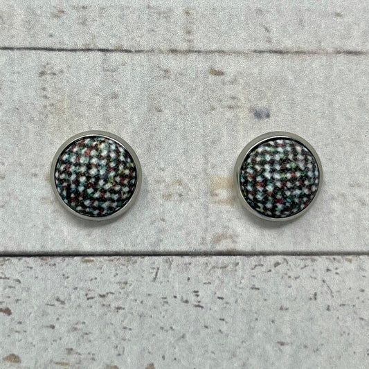 Speckled Tweed Fabric Stud Earrings