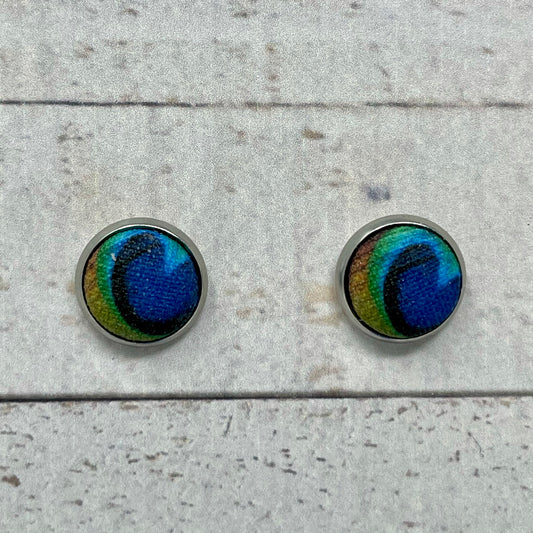 Peacock Fabric Stud Earrings