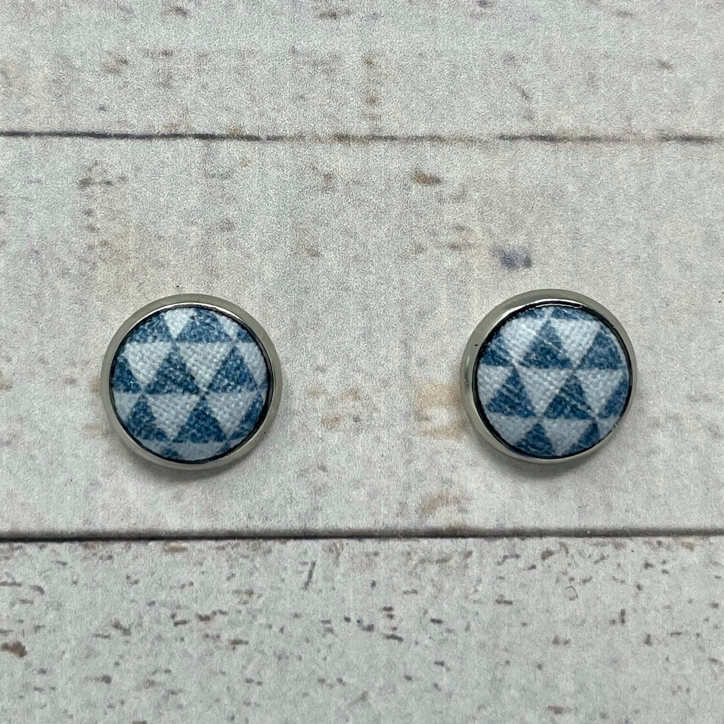 Blue Triangle Fabric Stud Earrings