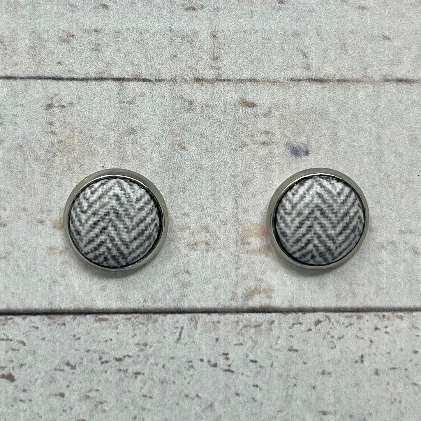 Gray Chevron Fabric Stud Earrings