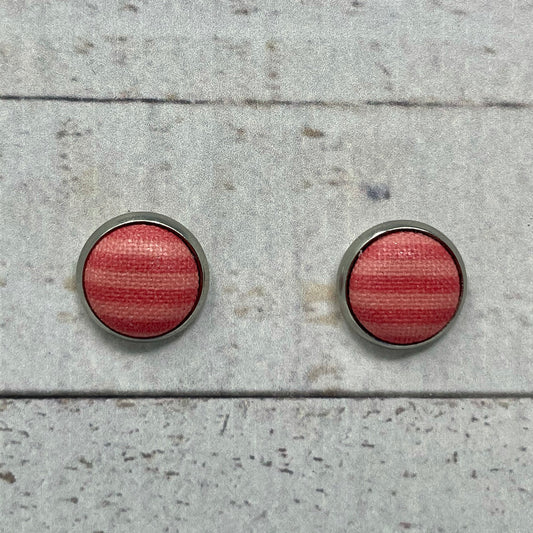 Pink Striped Fabric Stud Earrings