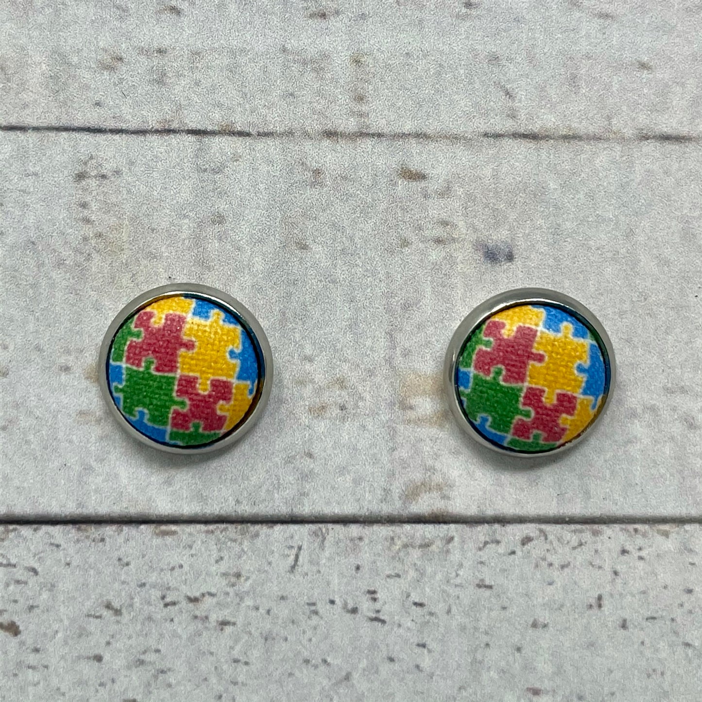 Autism Awareness Fabric Stud Earrings