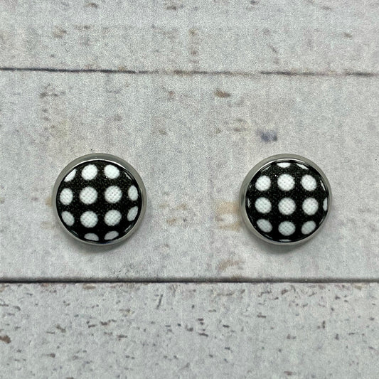 Black & White Polk-A-Dot Fabric Stud Earrings