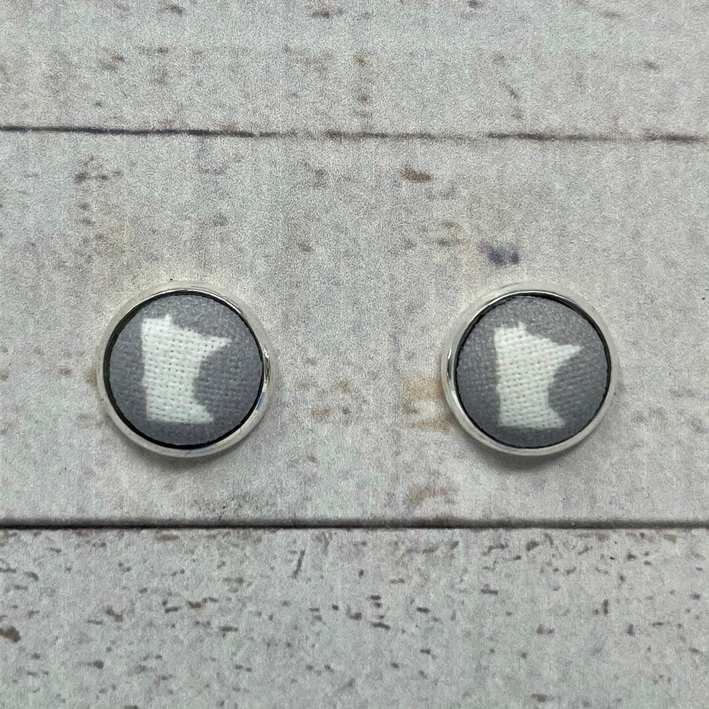 Gray & White Minnesota Fabric Stud Earrings