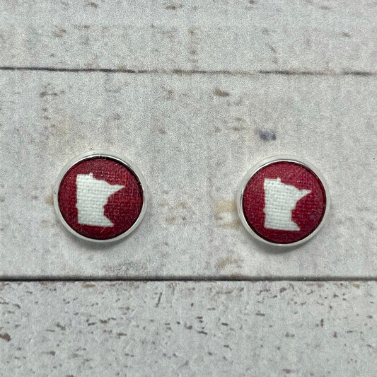 Red & White Minnesota Fabric Stud Earrings