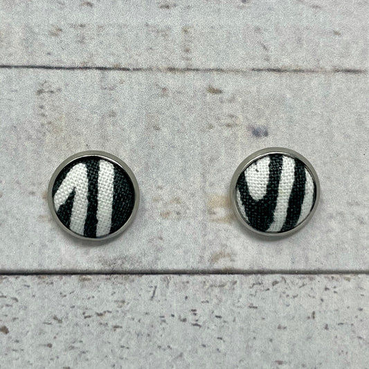 Zebra Striped Fabric Stud Earrings