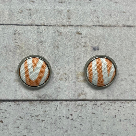 Peach Zebra Fabric Stud Earrings