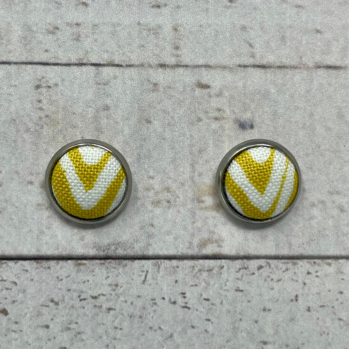 Mustard Zebra Fabric Stud Earrings