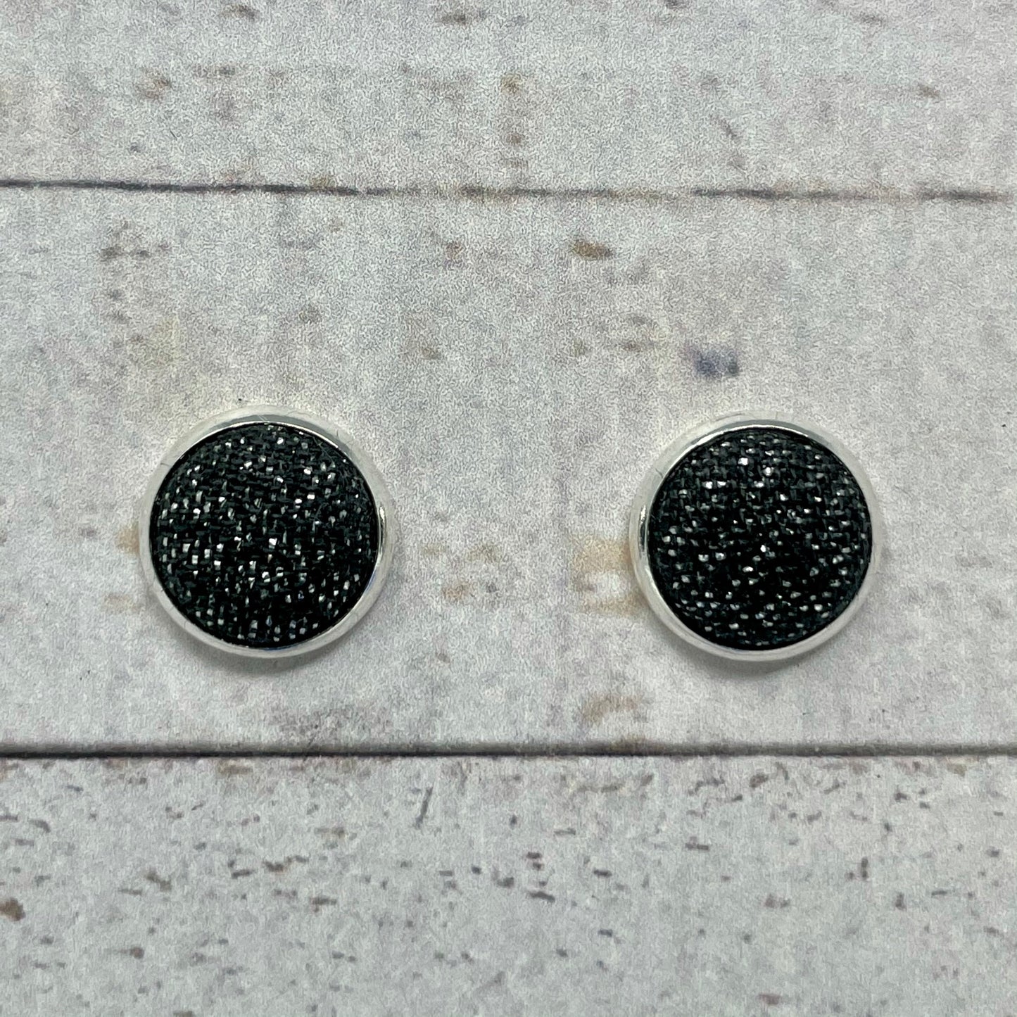 Black & Silver Sparkle Fabric Stud Earrings