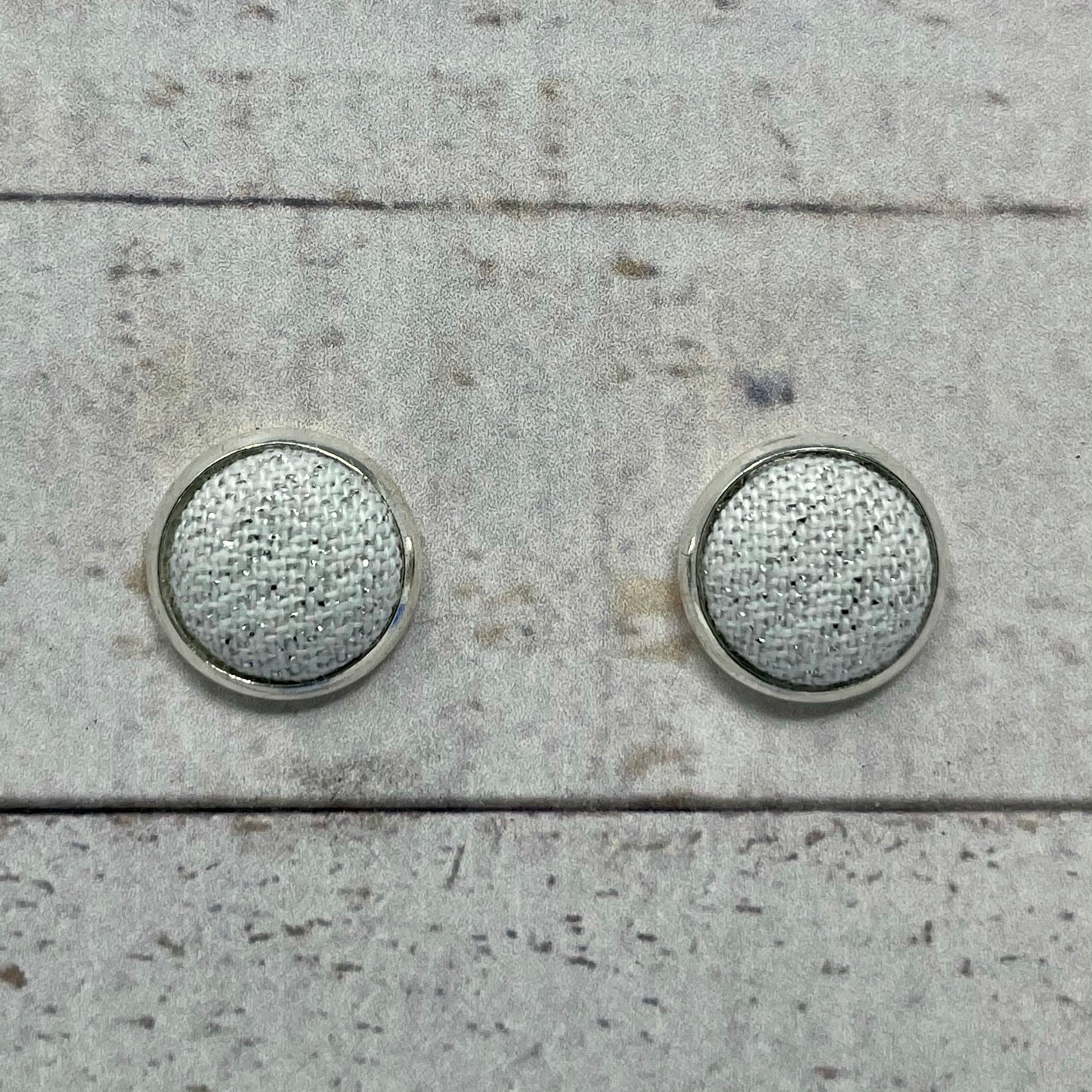 White Shimmer Fabric Stud Earrings