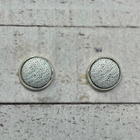 White Shimmer Fabric Stud Earrings