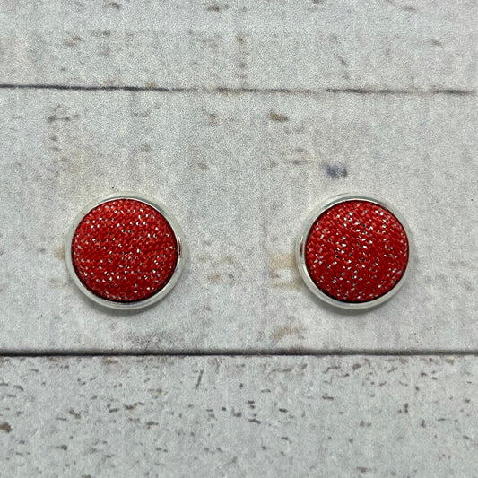 Red Shimmer Fabric Stud Earrings