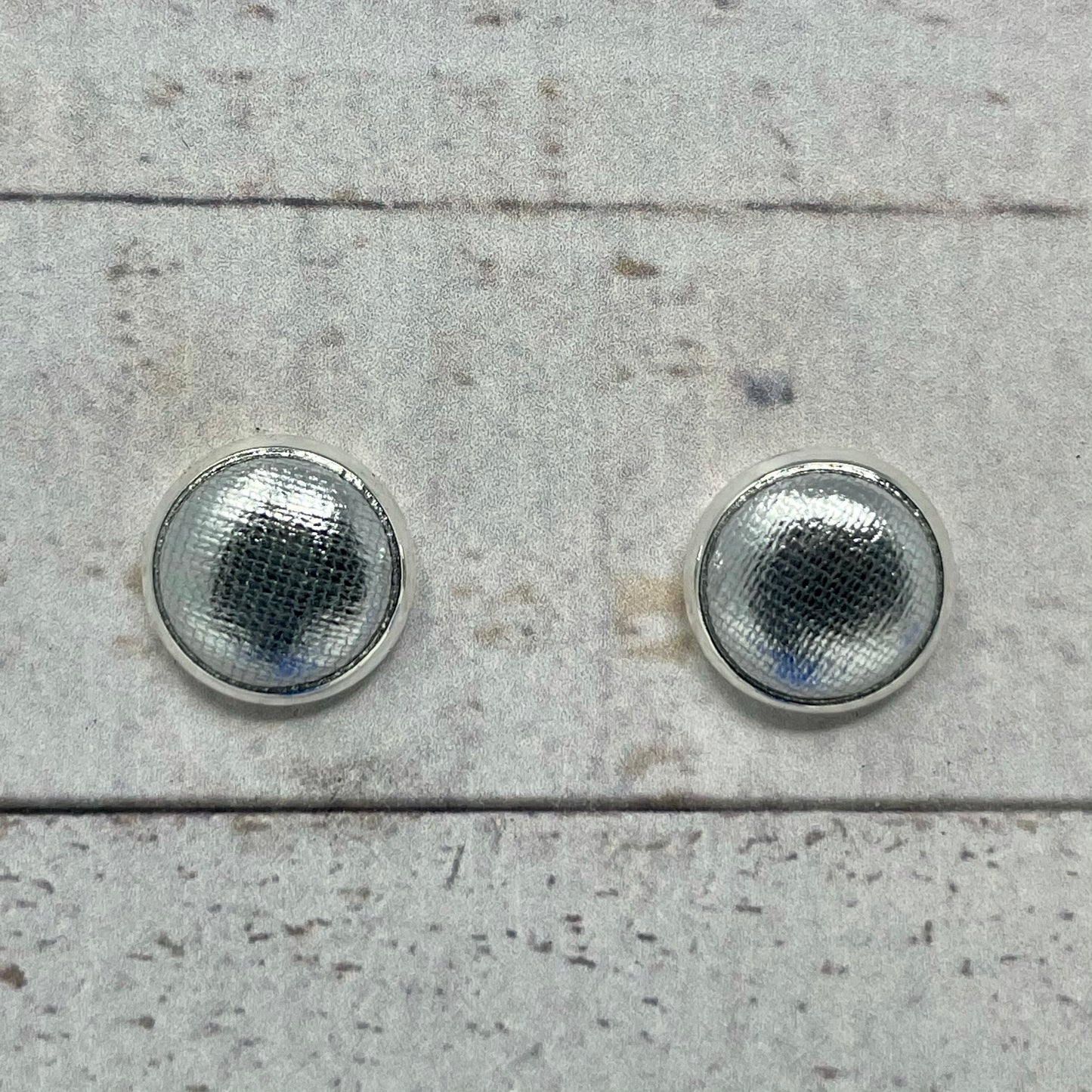 Metallic Silver Fabric Stud Earrings