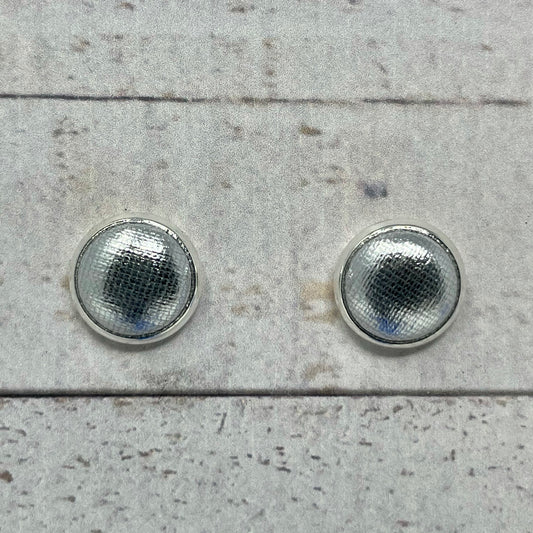 Metallic Silver Fabric Stud Earrings