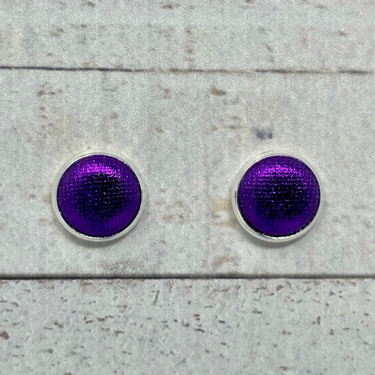 Metallic Purple Fabric Stud Earrings