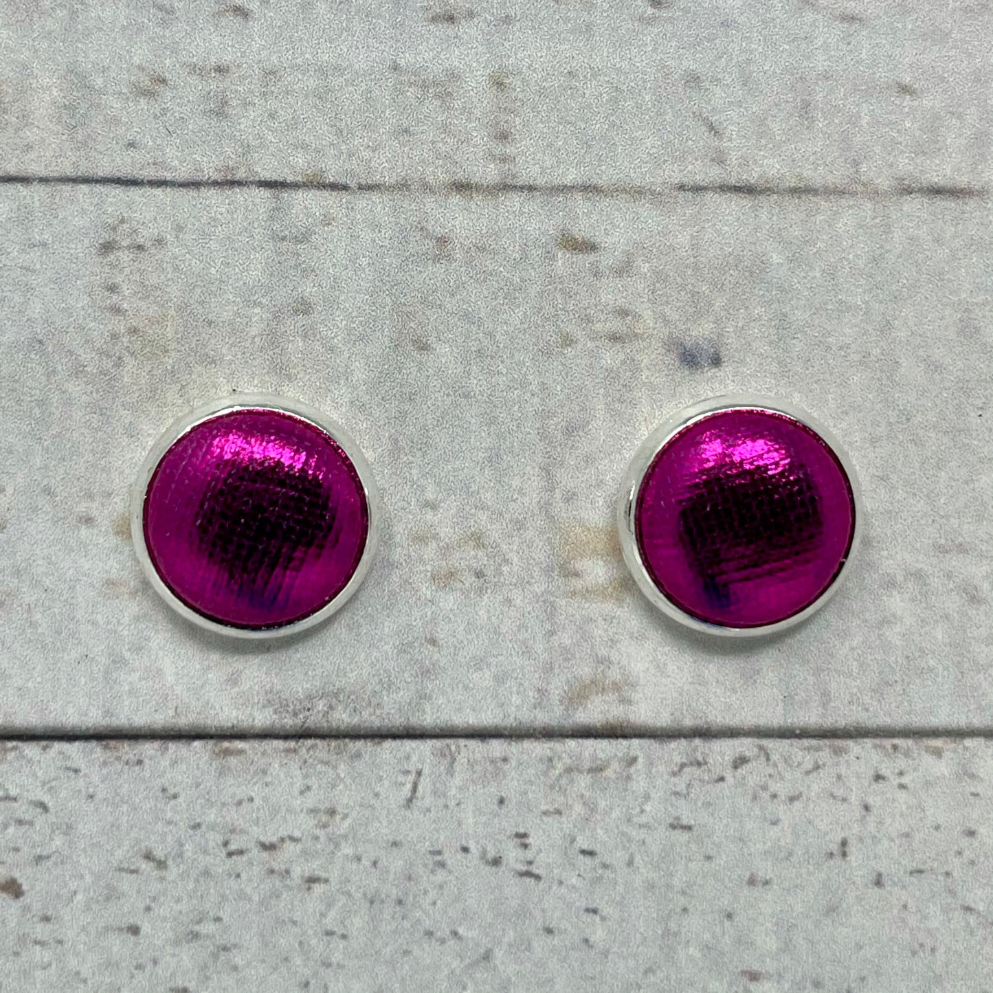 Metallic Pink Fabric Stud Earrings