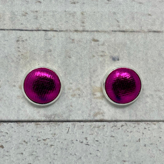 Metallic Pink Fabric Stud Earrings