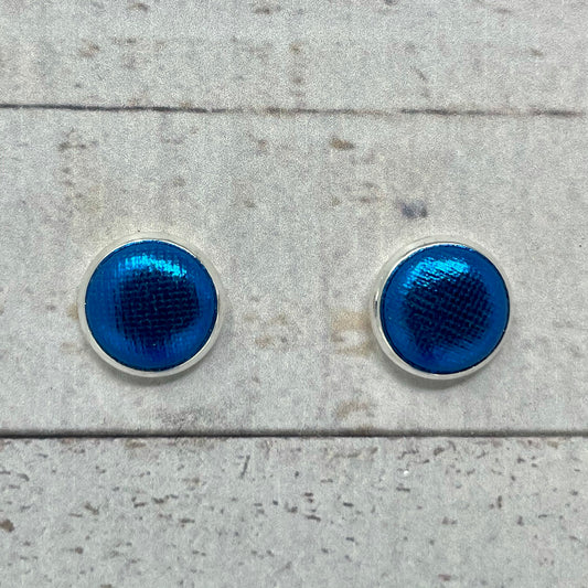 Metallic Blue Fabric Stud Earrings