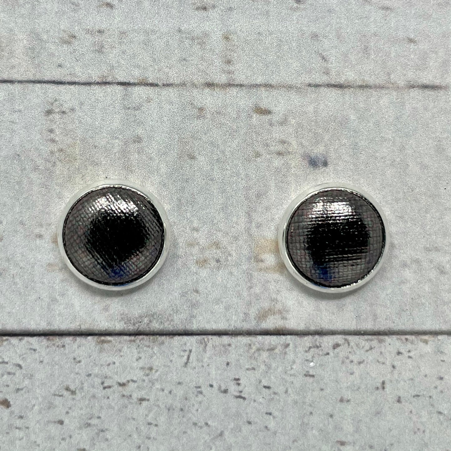 Metallic Gunmetal Fabric Stud Earrings