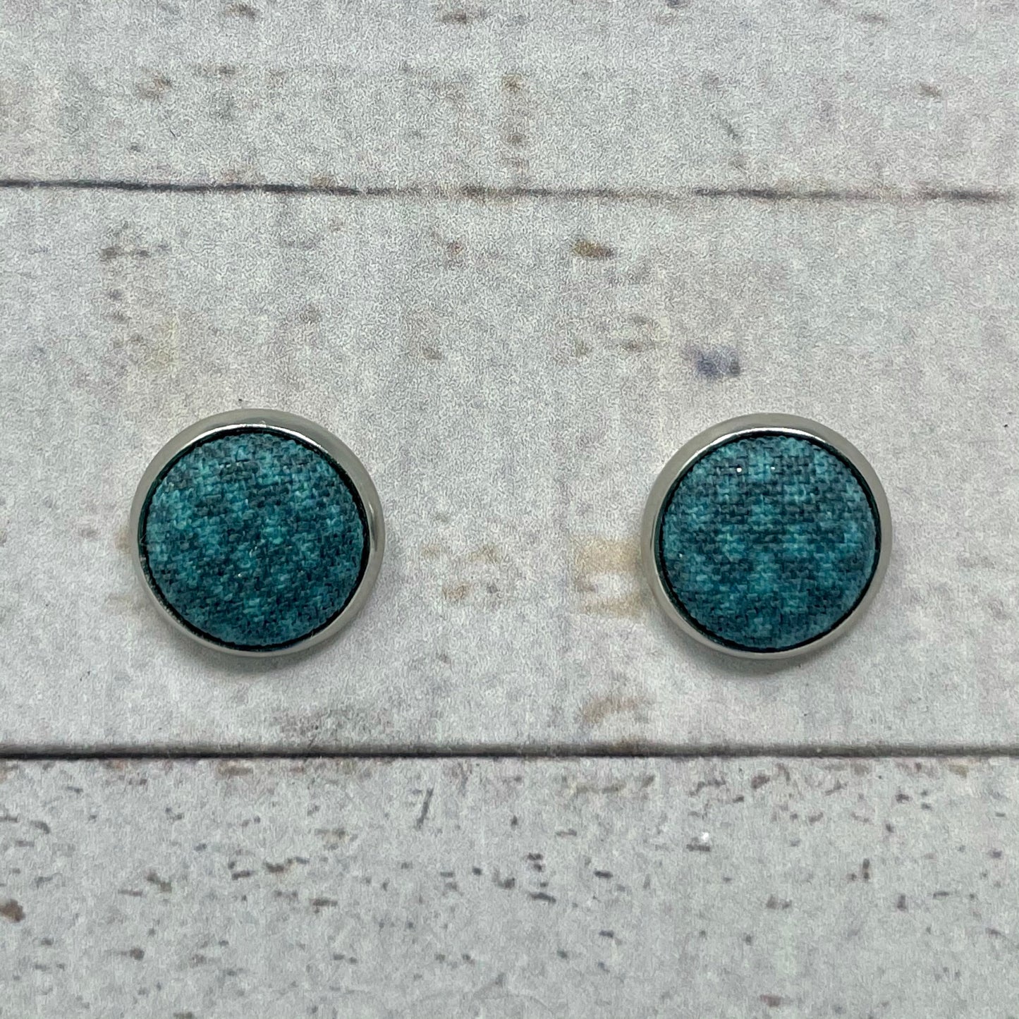 Teal Speckled Fabric Stud Earrings