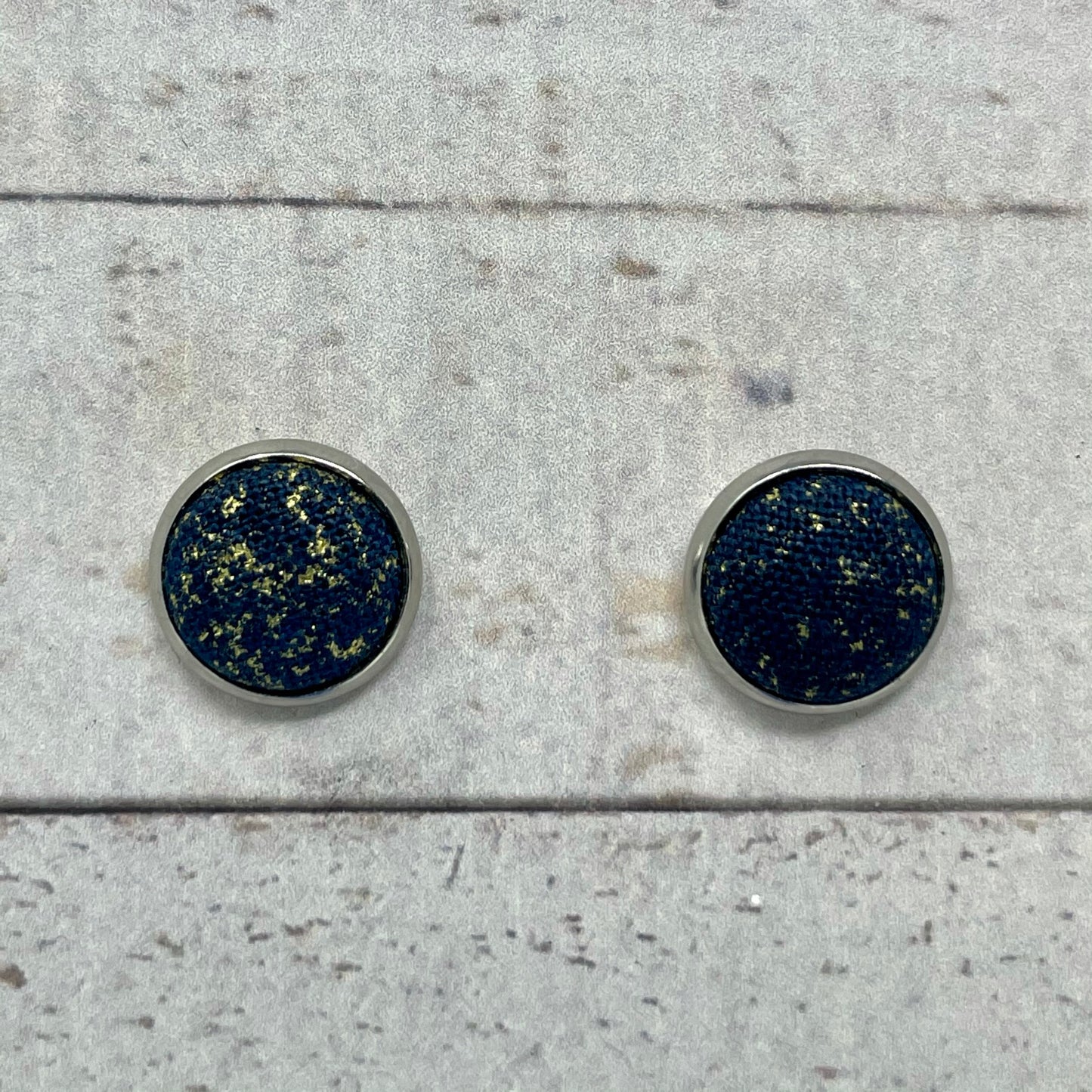 Navy & Gold Shimmer Fabric Stud Earrings