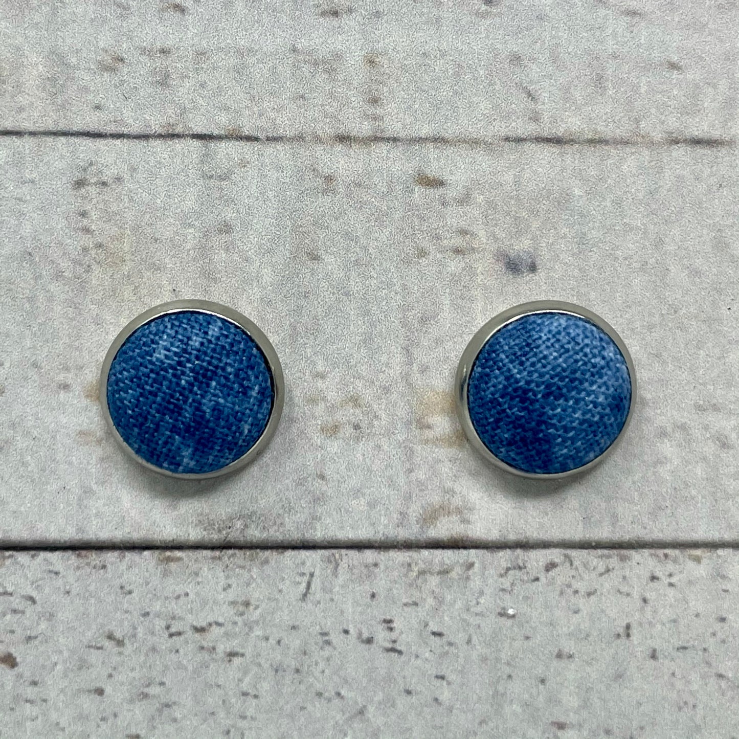 Distressed Denim Fabric Stud Earrings