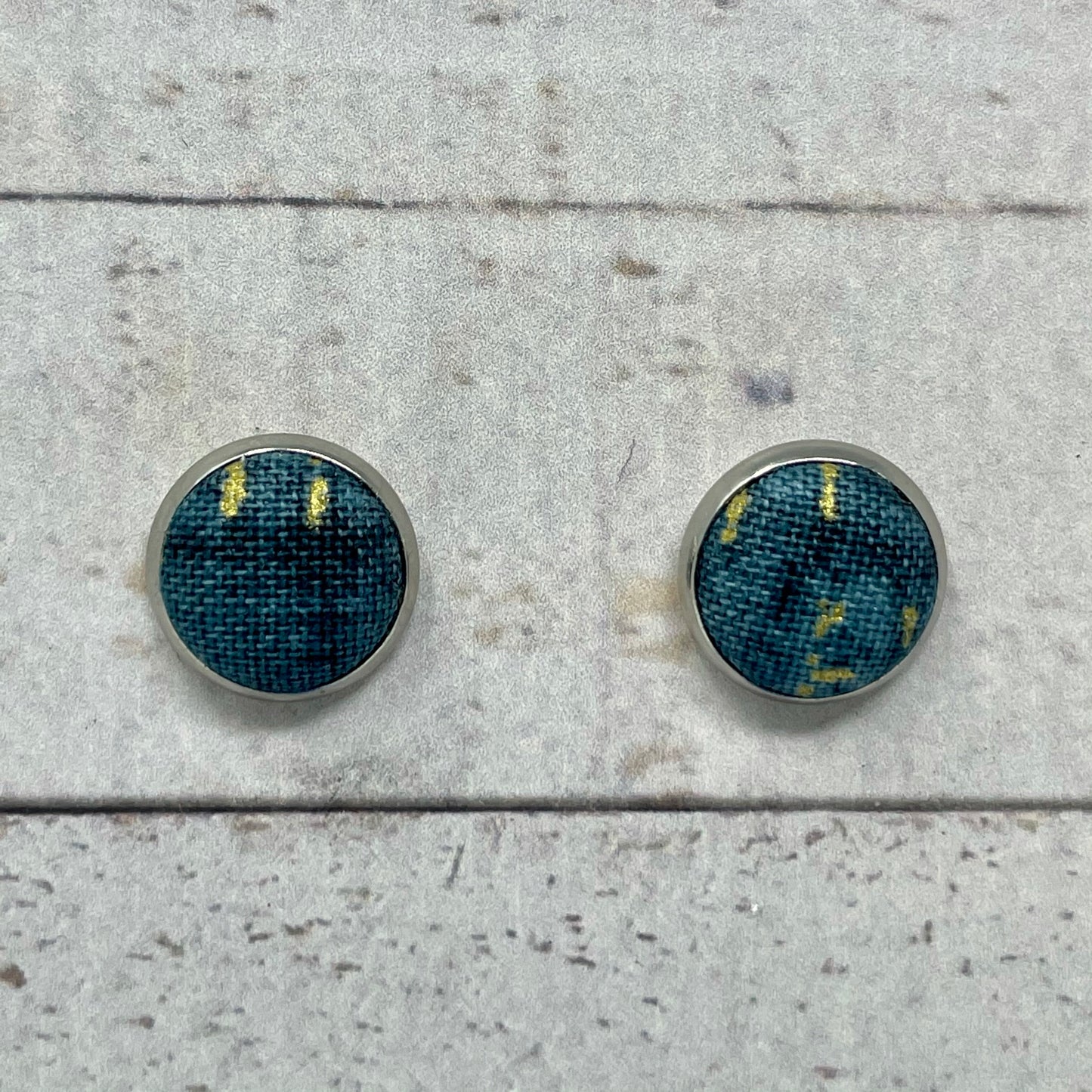 Teal & Gold Fabric Stud Earrings