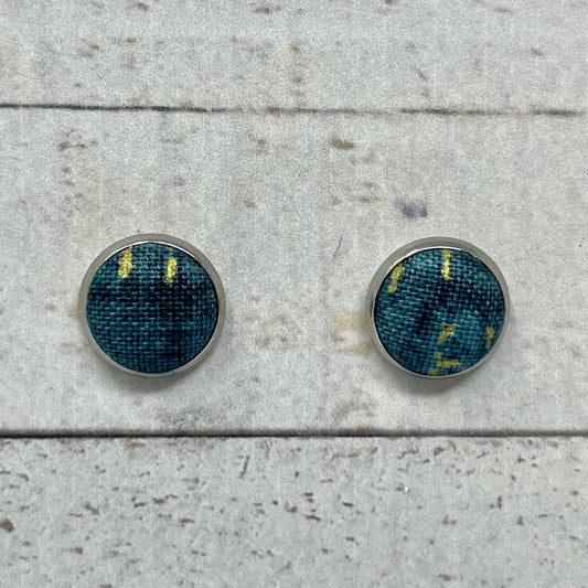 Teal & Gold Fabric Stud Earrings