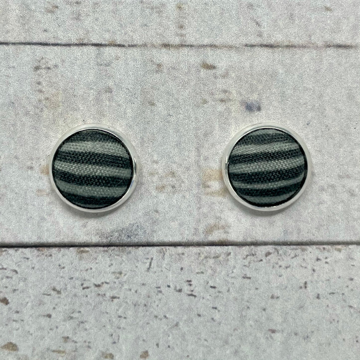 Gray Striped Fabric Stud Earrings