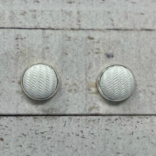 Textured White Fabric Stud Earrings