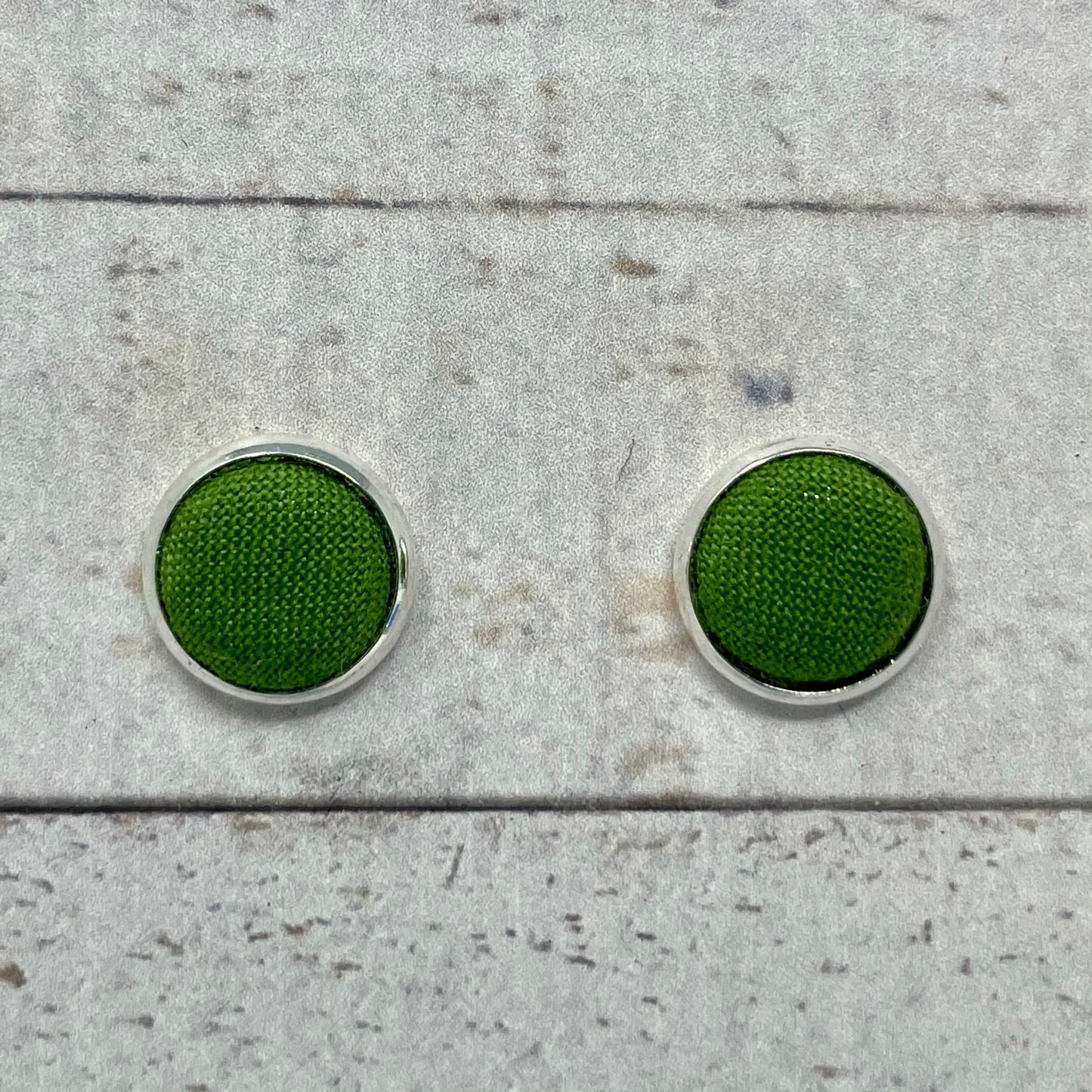 Green Fabric Stud Earrings