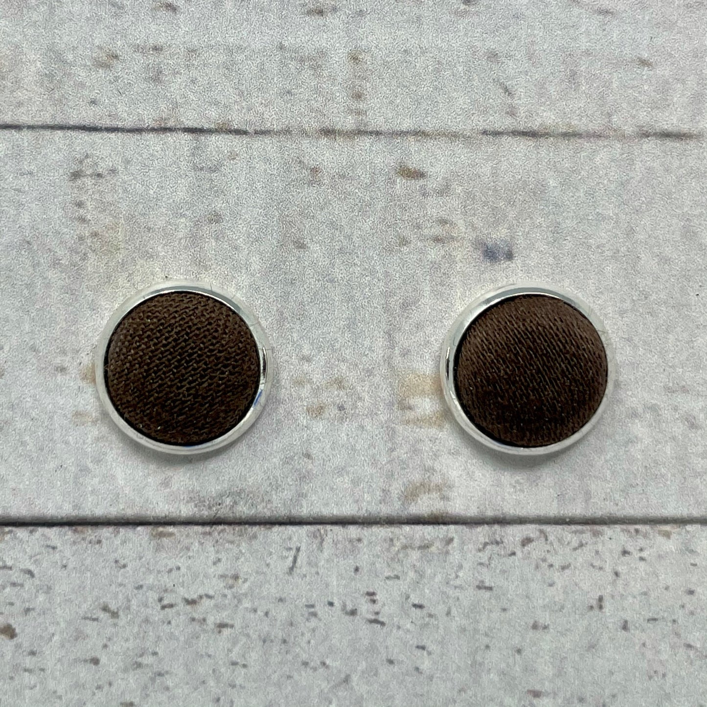 Dark Brown Fabric Stud Earrings