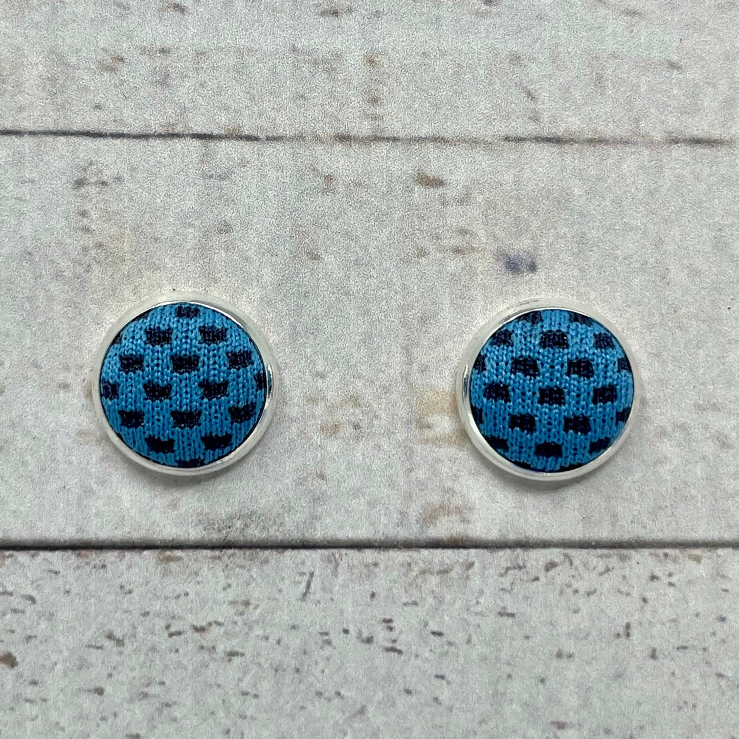 Blue Speckled Fabric Stud Earrings