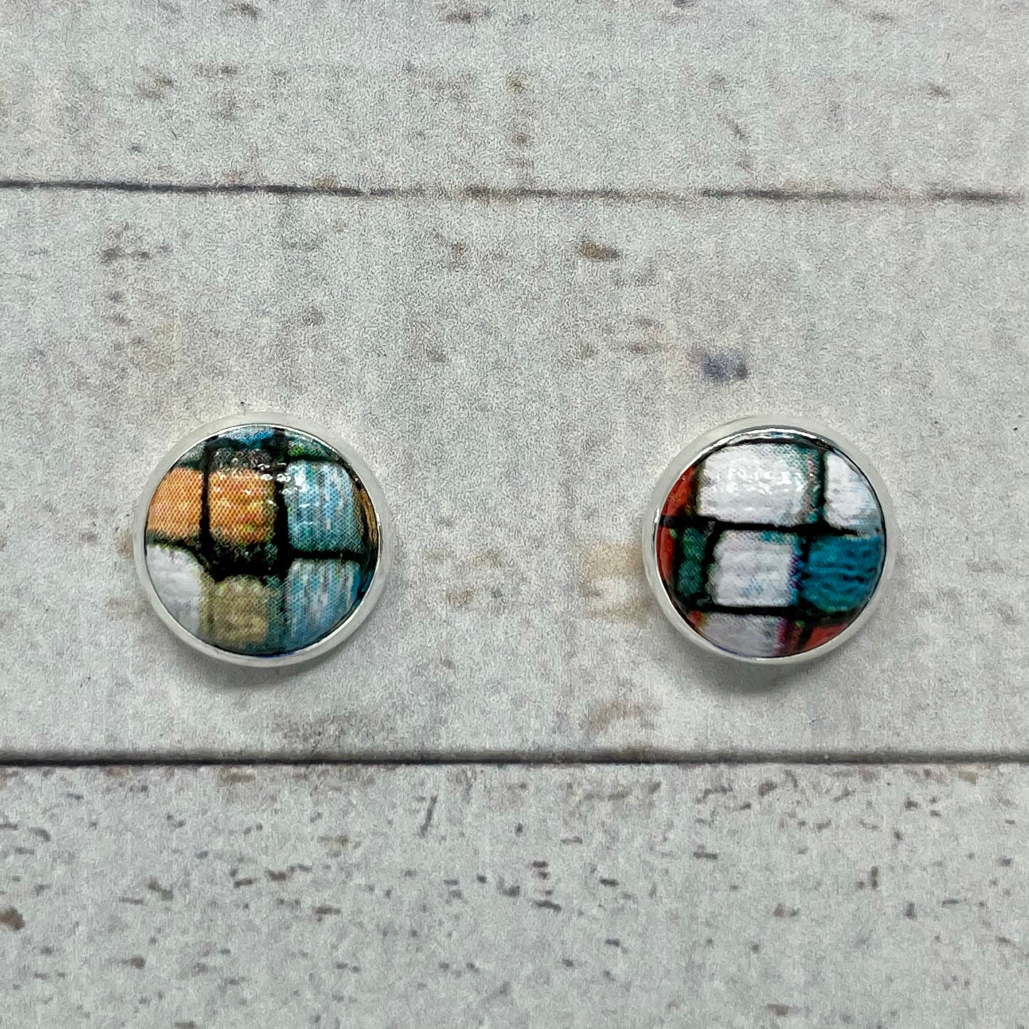 Colored Square Fabric Stud Earrings