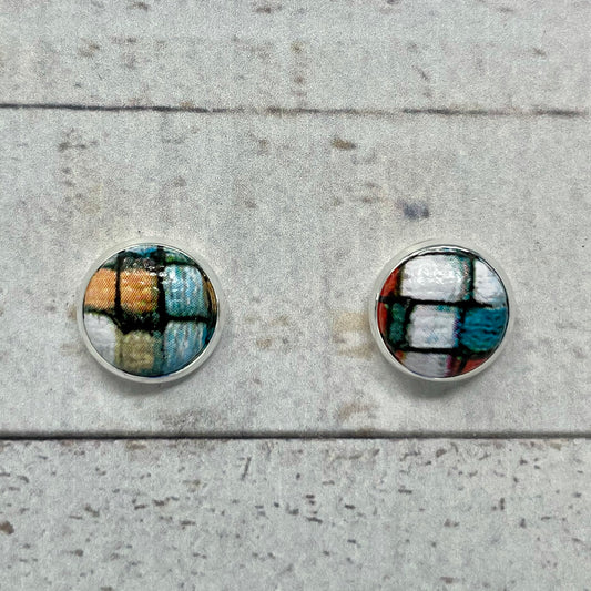 Colored Square Fabric Stud Earrings