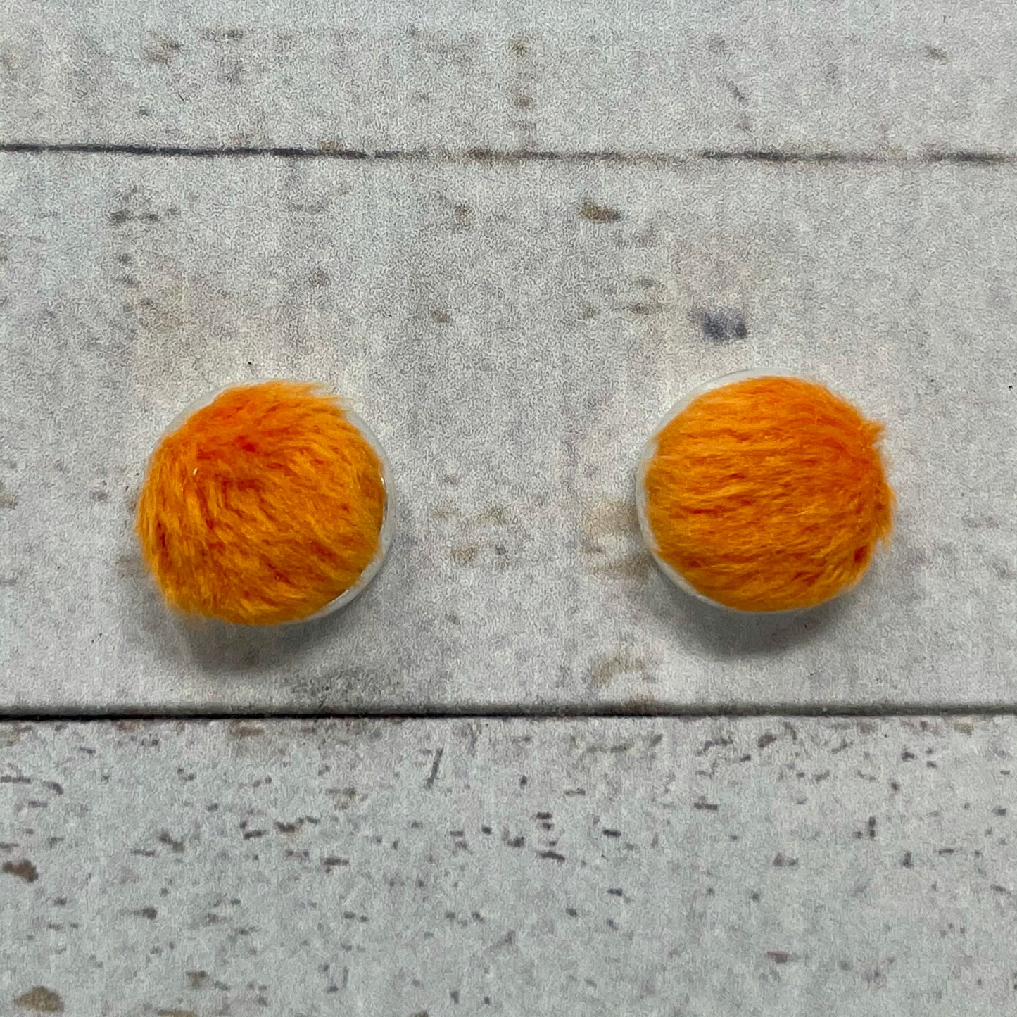 Fuzzy Orange Fabric Stud Earrings