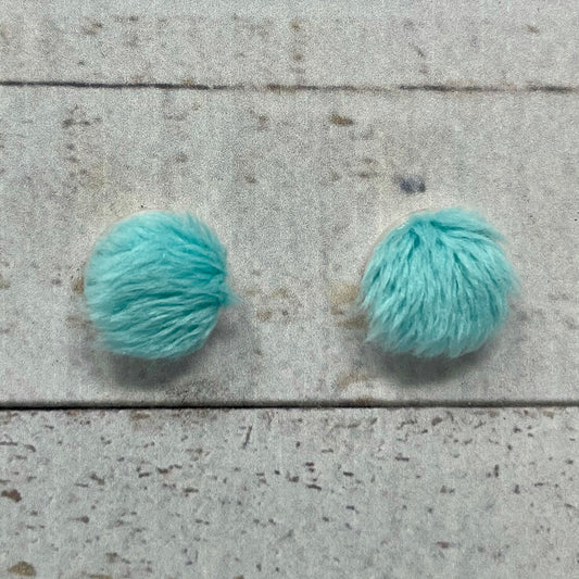 Fuzzy Turquoise Fabric Stud Earrings